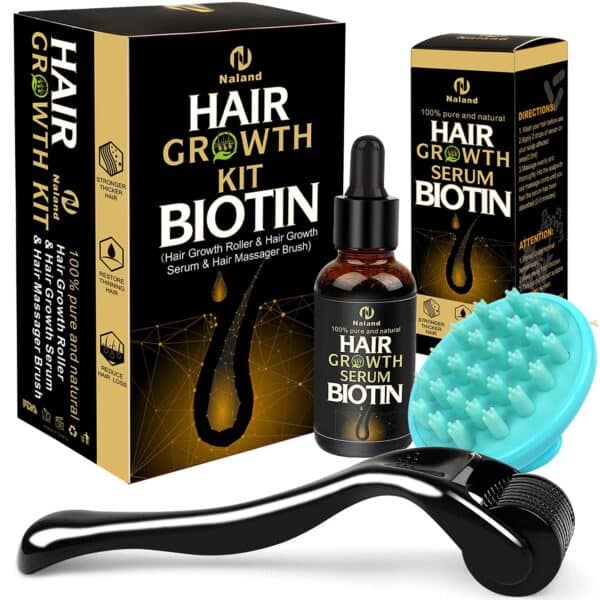 Hair Growth Derma Roller, Biotin Hair Growth Oil Serum, Scalp Massager Helps Absorb Hair Growth Oil Serum, Hair Loss Treatment Kit