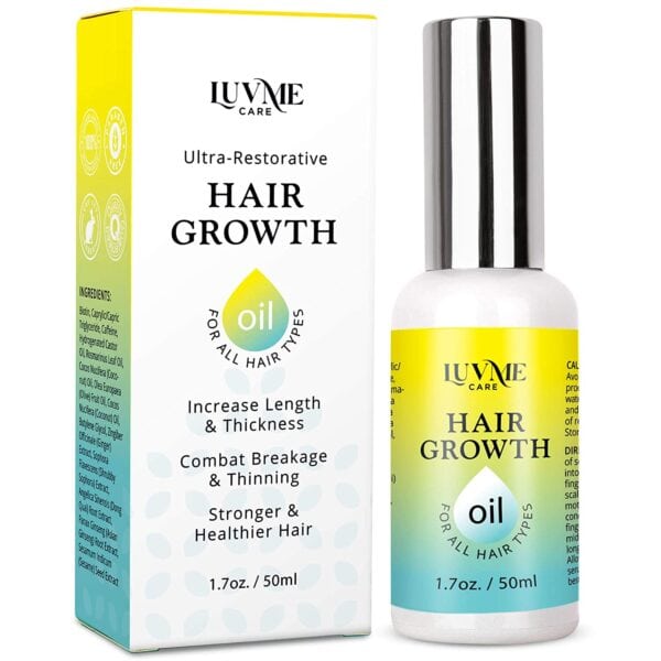 Luv Me Care Biotin Hair Growth Oil Serum for healthier thicker and longer hair, prevents hair loss and thinning, natural treatment rich in vitamins, women and men, all hair types 1.7 oz