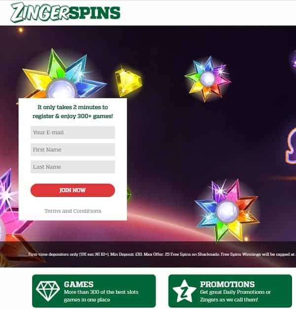 Zinger Spins Casino Review: Get 25 free spins no wager bonus!