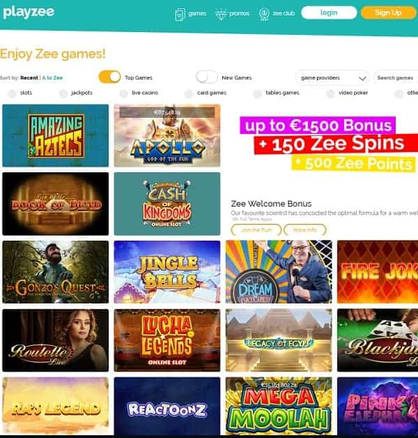 Playzee Casino Review €1500 bonus + 150 Zee Spins + 500 Zee Poins