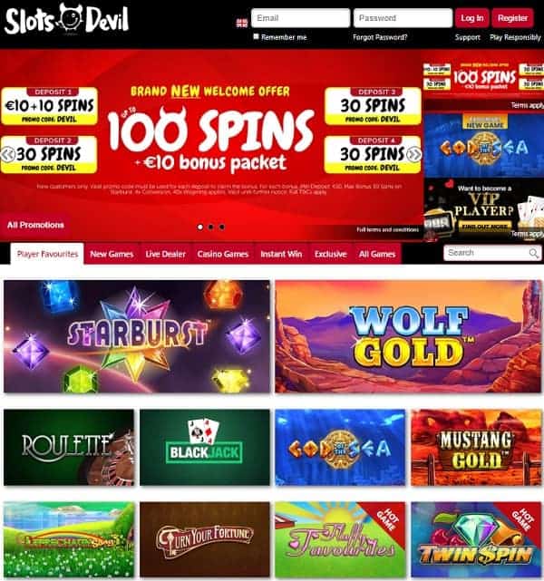 Slots Devil Casino Review: $/€/£10 bonus + 100 free spins on Starburst