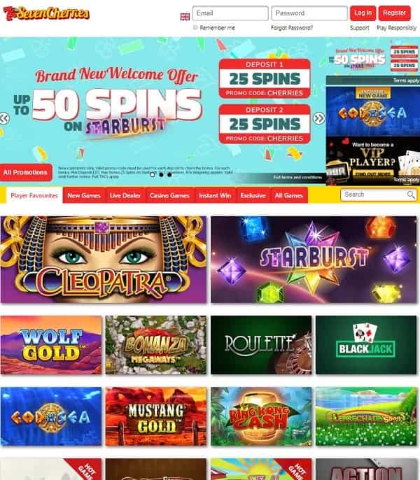 Seven Cherries Casino Review: 50 free spins on Starburst - bonus code