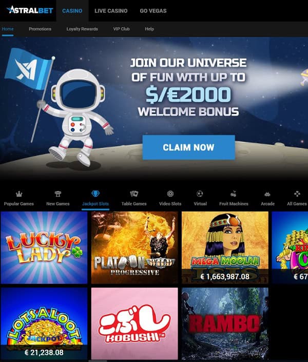 AstralBet Casino $3000 free bonus and 129 free spins for new players