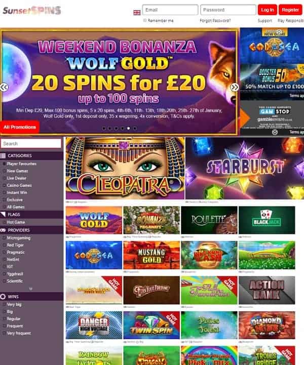 Sunset Spins Casino Review: 10 free spins and 100% welcome bonus