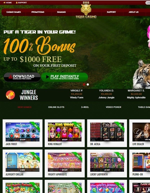 888 Tiger Casino free spins, free chip, no deposit bonus