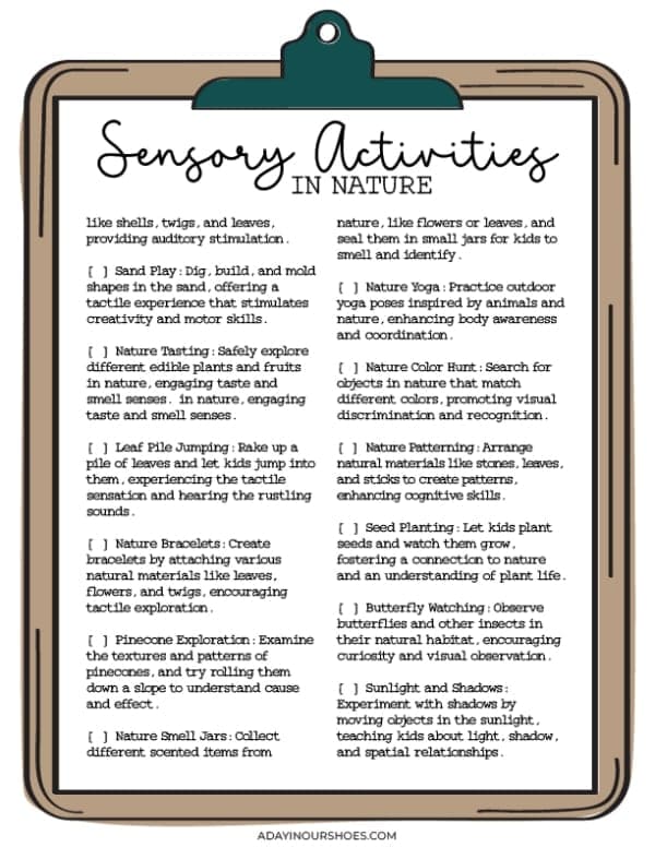 Sensory activities in nature.