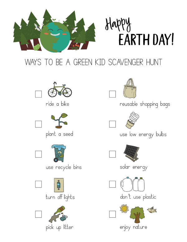 Earth Day Scavenger Hunt List