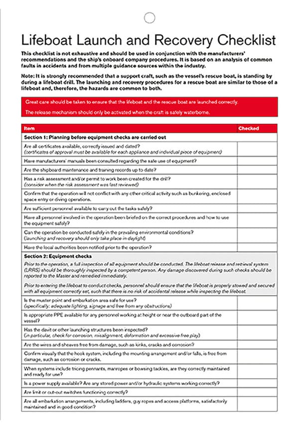 Lifeboat Launch and Recovery Checklist Survival Craft Safety Guide