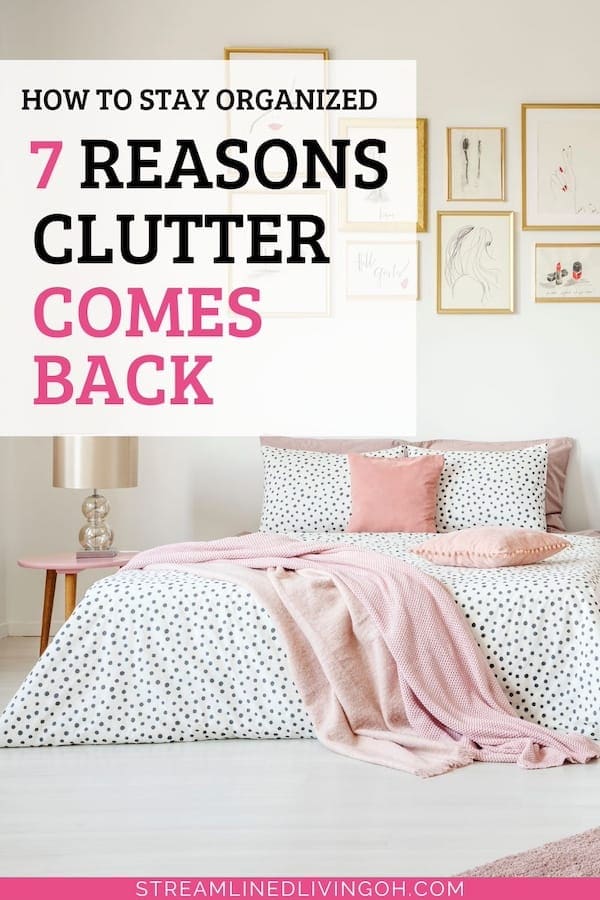 organized bedroom with polka dot bedspread and pink and white bedding