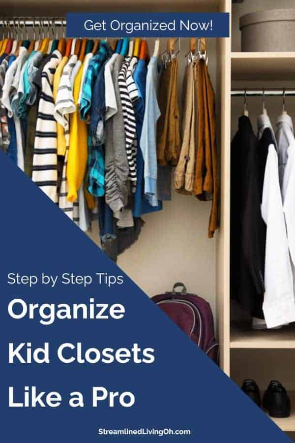 child's closet with hanging clothes in assorted colors and patterns