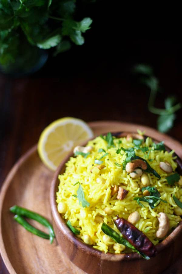 Lemon Rice – South Indian Rice with Lemon and Peanuts