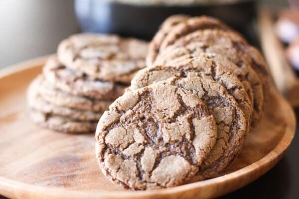 A close up view of chewy ginger and molasses cookies