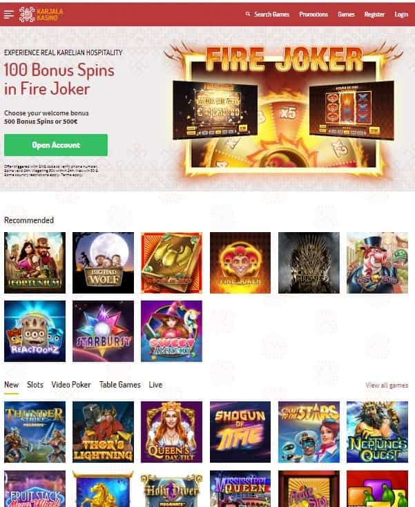 Karjala Kasino 500 free spins