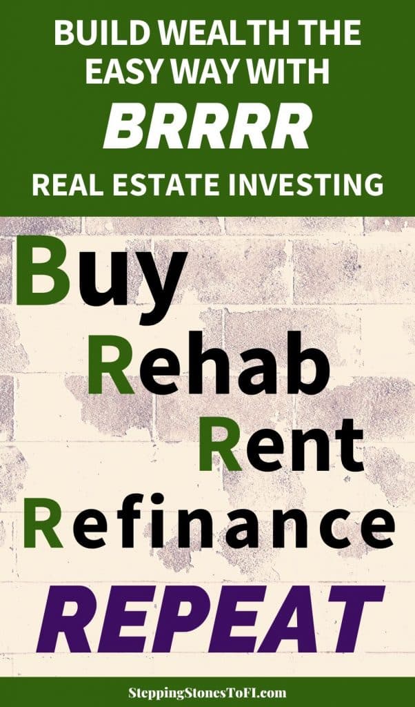 Long Pinterest image with text "Build wealth the easy way with BRRRR Real Estate Investing"