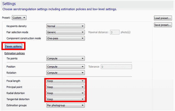 CONSERVER LES PARAMÈTRES OPTIQUES QUI ONT ÉTÉ IMPORTÉS LORS DE L’AÉROTRIANGULATION
