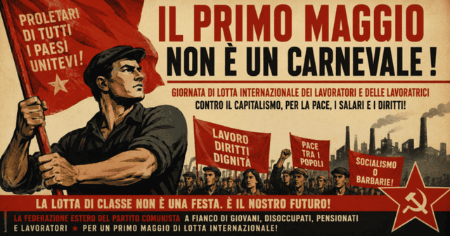 Manifestazione del Primo Maggio in stile poster sovietico dedicata alla lotta di classe e ai diritti dei lavoratori