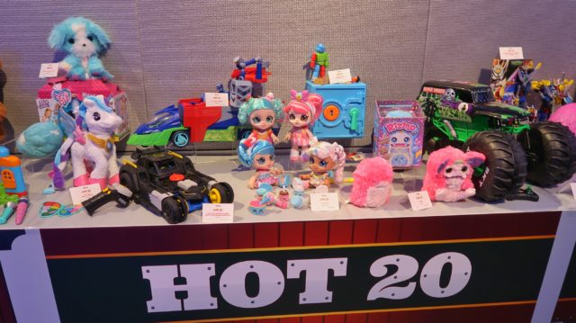 toy insider's hot 20 toys of 2019 displayed on a table at the HoliDay of Play event in NYC