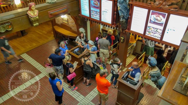 People on line for food at Columbia Harbour House Quick Service Restaurant in Magic Kingdom