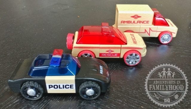 automoblox mini series rescue vehicles include police car, fire chief, and ambulance