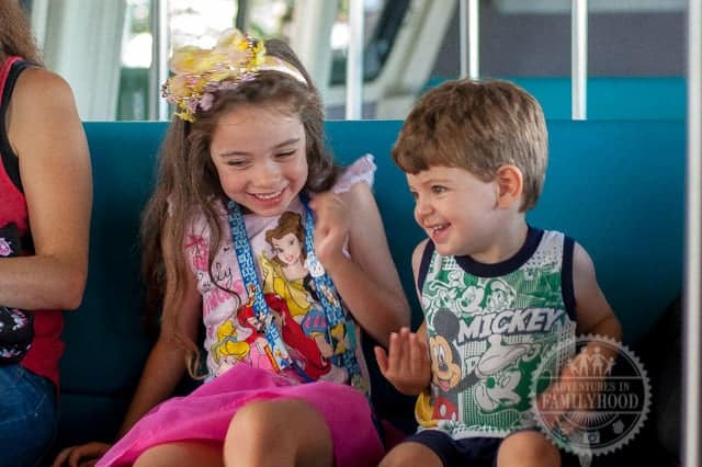 Bella and Jackson enjoying a ride on the Walt Disney World Monorail
