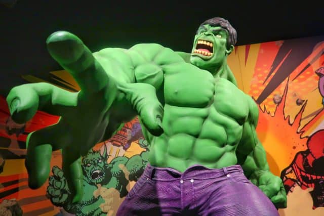 life-size incredible hulk at Marvel Universe of Super Hero exhibit