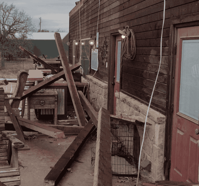 Wind damage caused by tornado in North Texas.