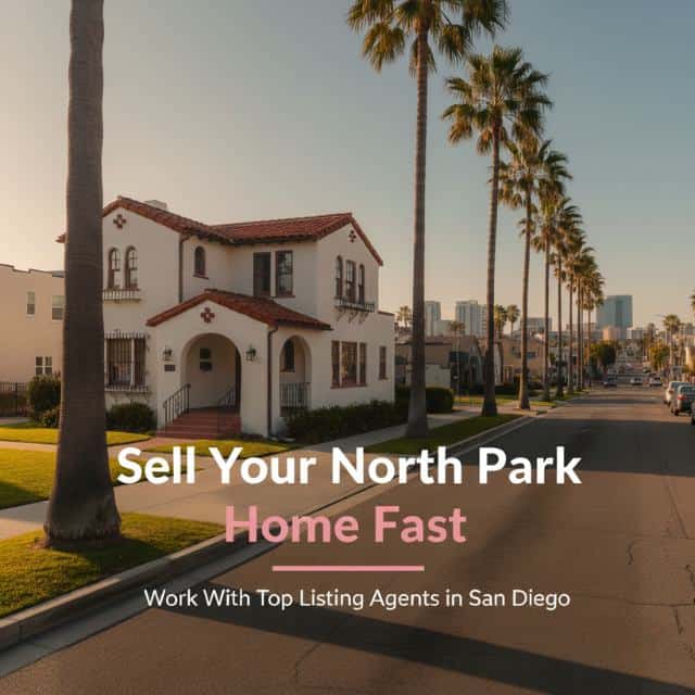 North Park Spanish Style home in urban neighborhood lined with mature palm trees