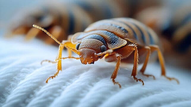 Exterminateur de punaises de lit inspectant un matelas avec précision, méthode professionnelle pour éliminer les parasites, service rapide et efficace pour un environnement sain.