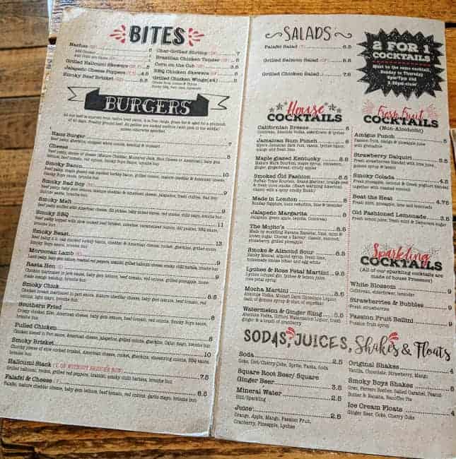 Menu at Smoky Boys in Watford