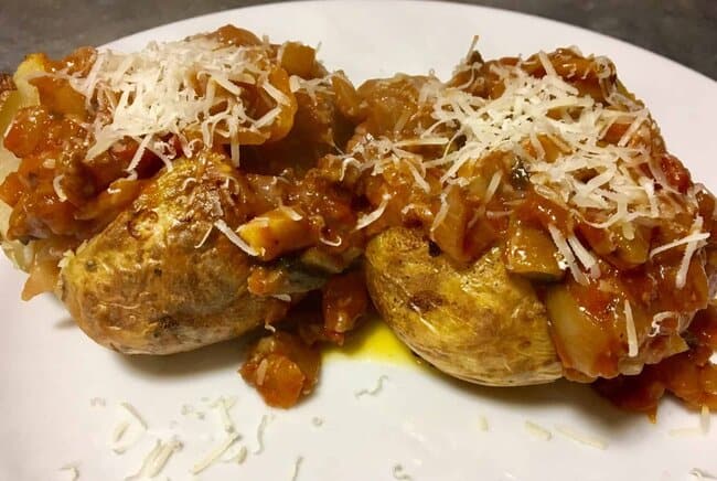 Jacket Potatoes with bolognese and grated parmasan
