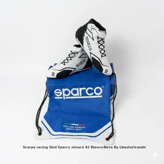 Scarpe racing sparco skid misura 42 colore bianco e nero con sacca originale blu sparco omologazione fia 8856-2018 lb autoricambi