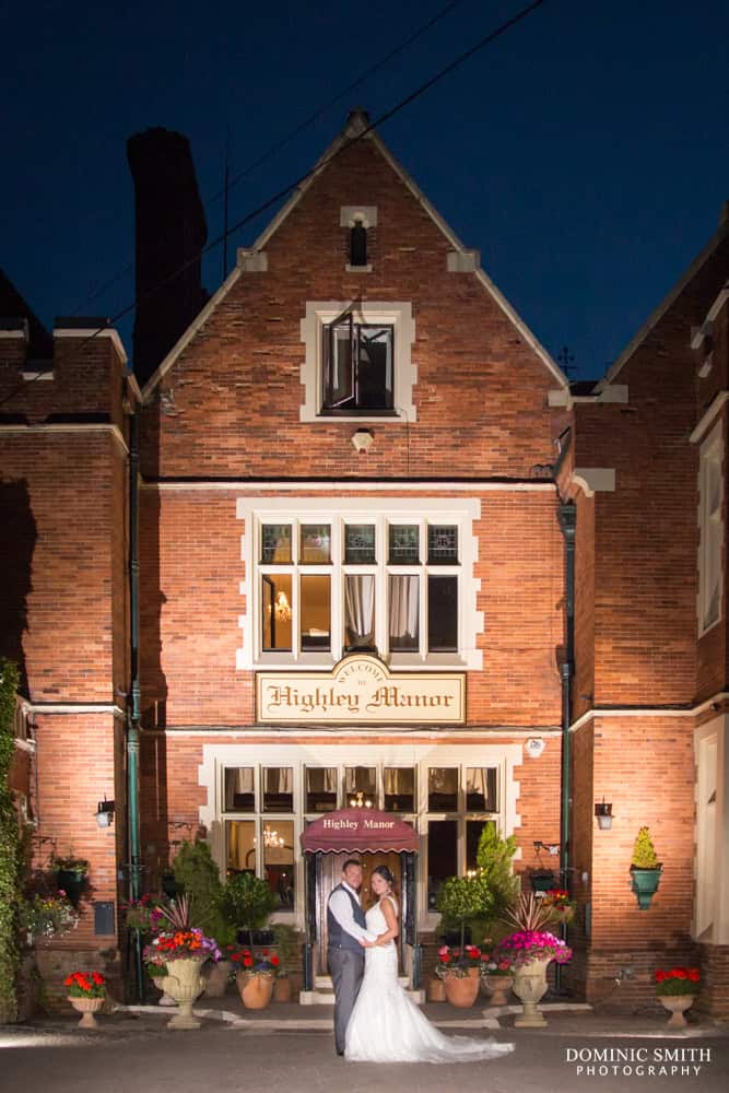 Night time wedding portrait taken at Highley Manor 2