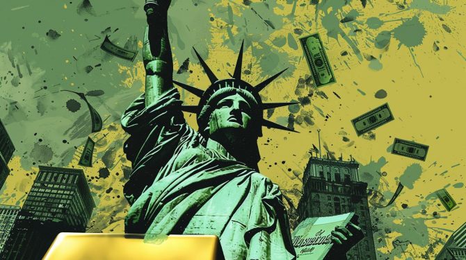 Gold, Goldbarren, Dollar, Freiheitsstatue, USA