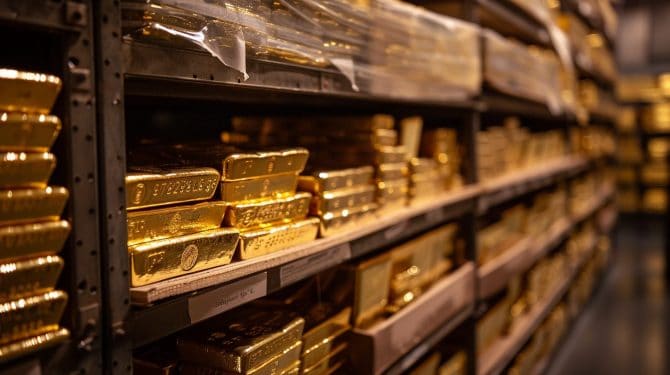 Goldbarren in Lagerregalen: Physische Bestände an der COMEX stabil, anhaltende Marktstärke nach dem Rekordhoch beim Goldpreis