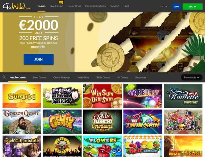 GoWild Casino $2000 bonus and 200 free spins