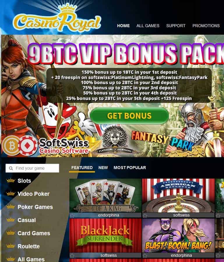 CasinoRoyal.one 9 btc free bonus and 145 free spins