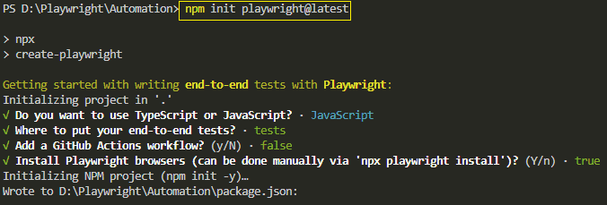 Installing Playwright test framework for parameterized testing