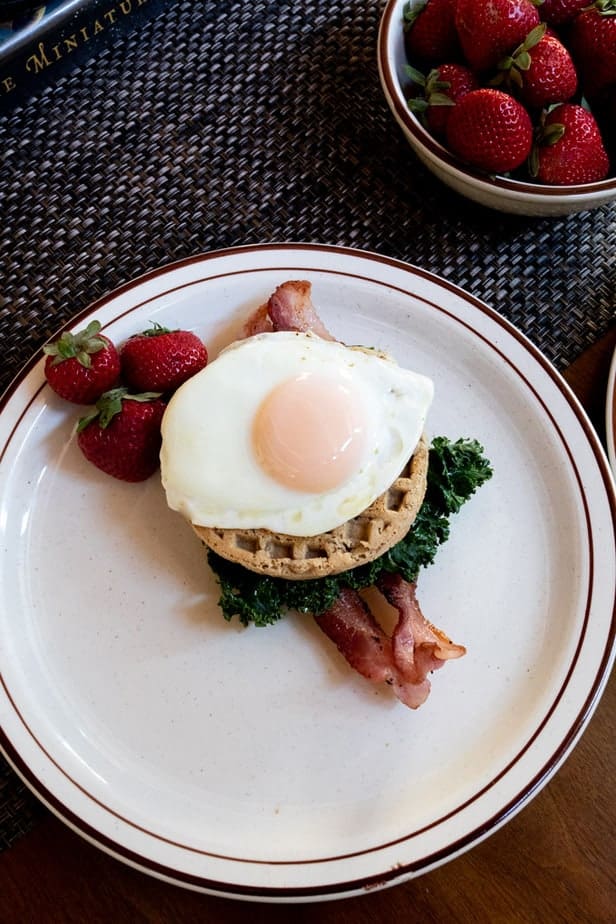 Paleo Bacon Kale and Egg Waffle Sandwich