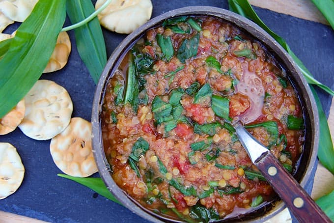 wild garlic dal with red lentils