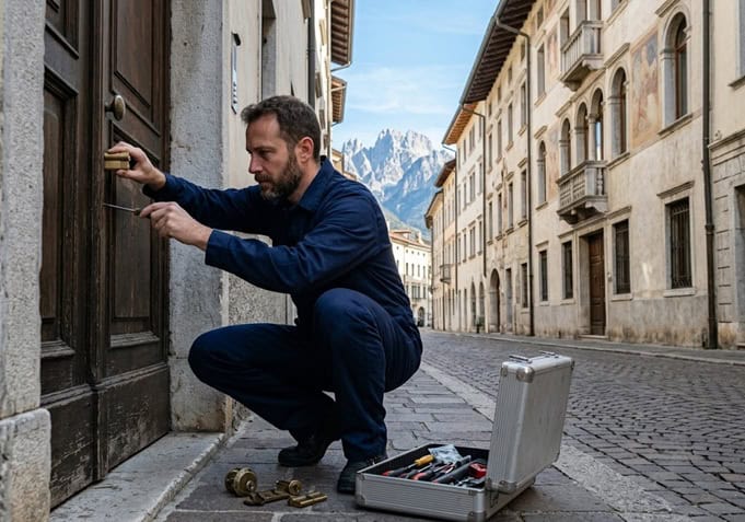 fabbro cambia serratura su una porta blindata a Belluno