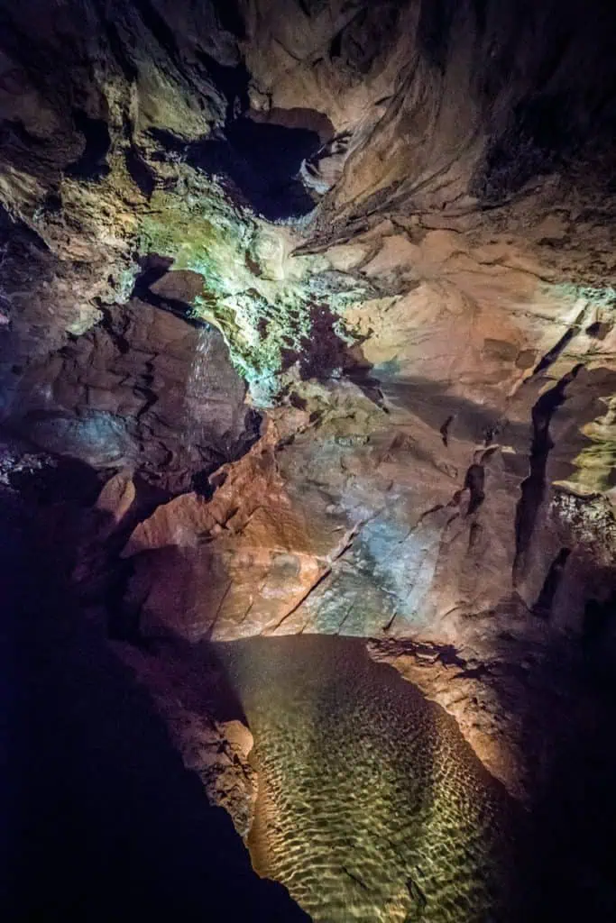 Waterfall in Craighead Caverns in Sweetwater, Tennessee.