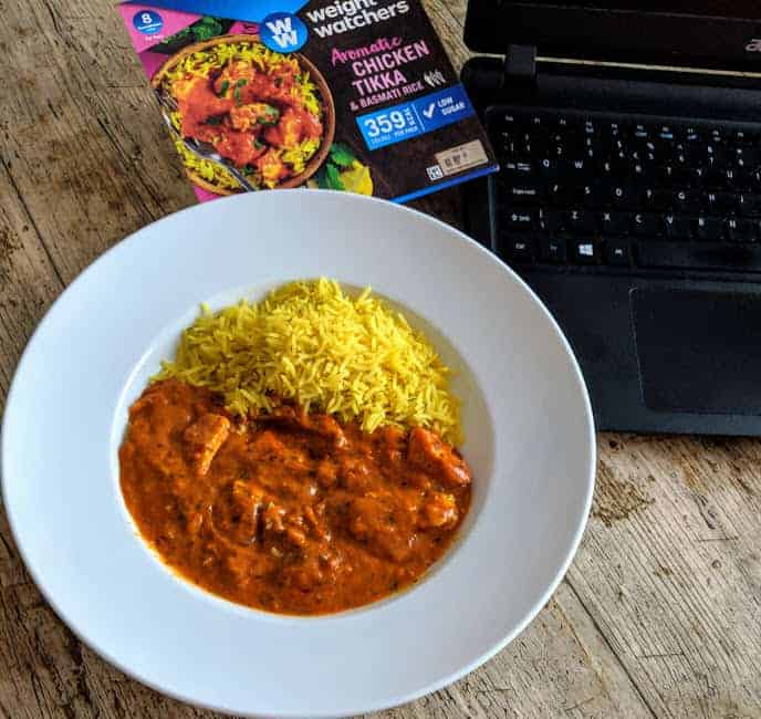 Chicken Tikka with box and laptop
