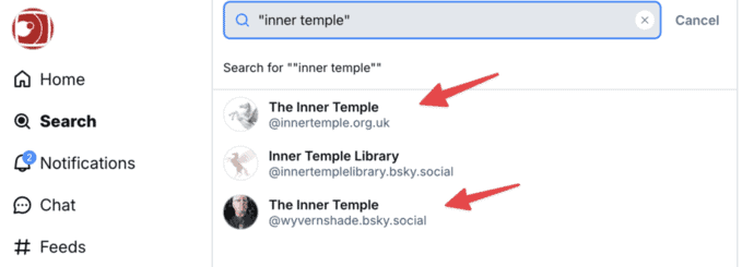 Searching for Inner Temple on Bluesky