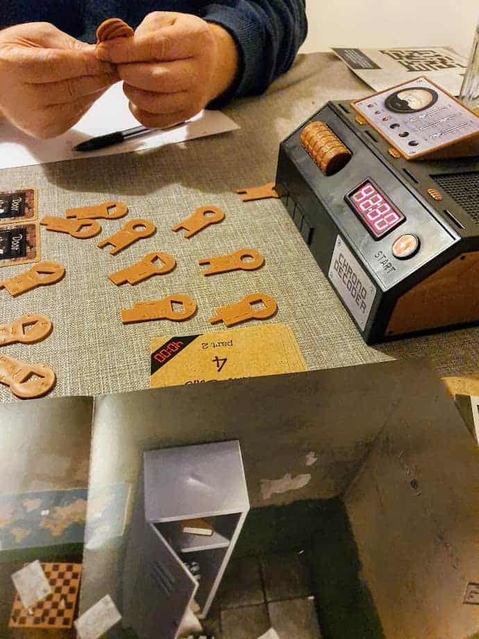 Closeup of Escape Room game pieces