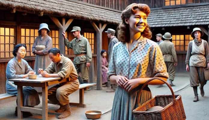 Peggy Covell helpt Japanse krijgsgevangenen in een Amerikaans interneringskamp in Colorado, jaren 1940, met compassie en zorg.