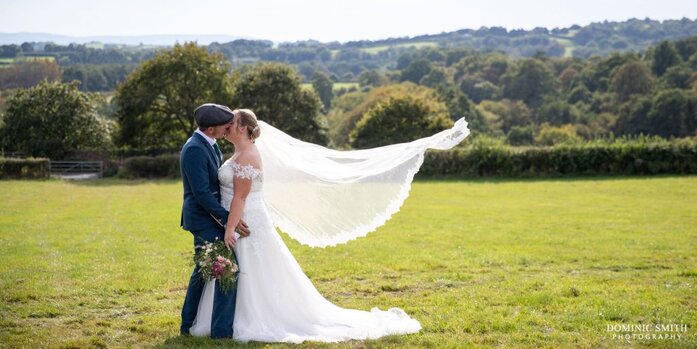 Wedding Couple with Flying Veil