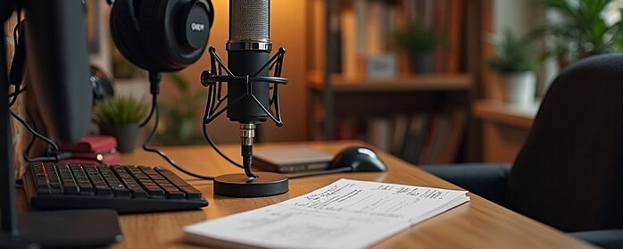 Microphone and creative studio setup for voice acting practice