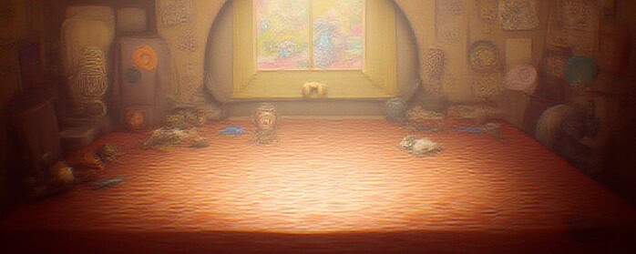 Recording booth with microphone, colorful animation art, and soundproof foam walls