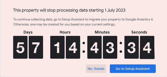 Google UA countdown clock
