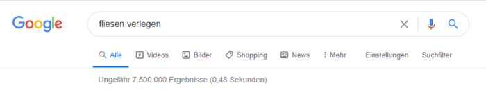 Screenshot der Google-Suchmaske mit dem keyword "Fliesen verlegen"